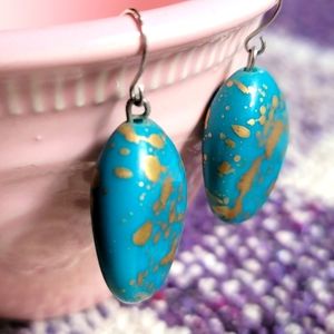 COPY - Turquoise & Gold colored Lightweight Dangle Earrings